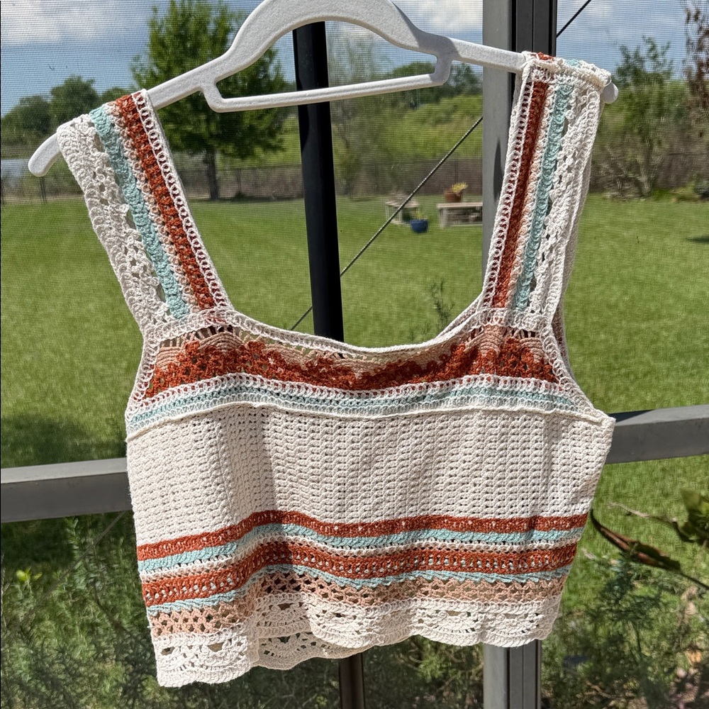 Rebellion Crochet Striped Camisole in Cream, Rust & Aqua